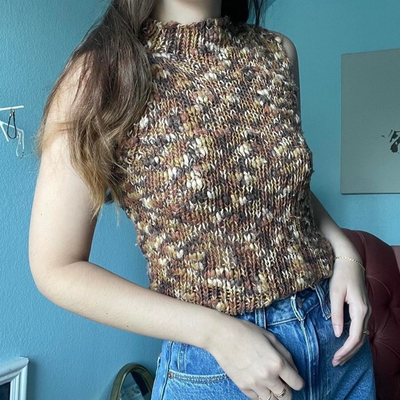 the cutest multi colored brown mock neck tank top - Picture 2 of 4
